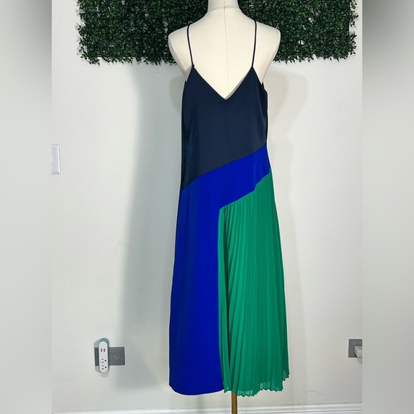 Cushnie For Target Blue/Green Colorblock Pleated Midi Dress Size 14 - Picture 5 of 12